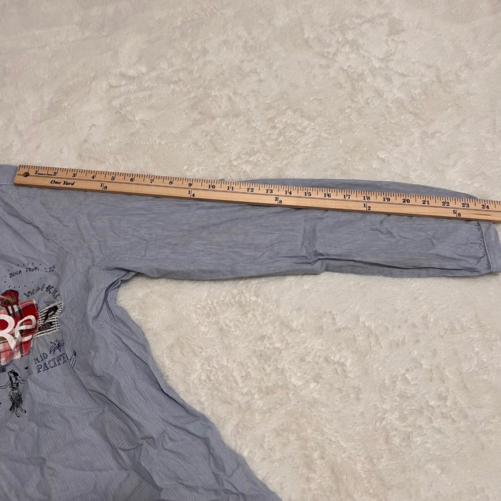 Desigual Striped Embroidered Patch Button Up Shir… - image 10